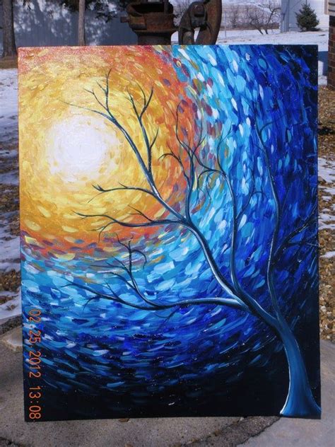 Azul Arte Impresionista Pintura Pintura Sol Pintura Paisaje De árbol