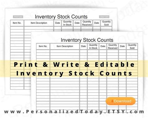 Inventory Stock Count Fillable And Print And Write Pdf Digital Etsy