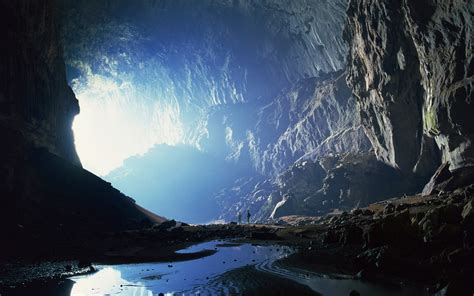 Cave Rock Cliff Water Dark Huge Malaysia Nature