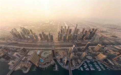 City Urban Cityscape Aerial View Road Dock Dubai