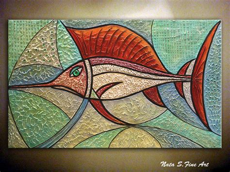 Modern Fish Painting Heavy Textured Art Large Abstract Etsy In 2020