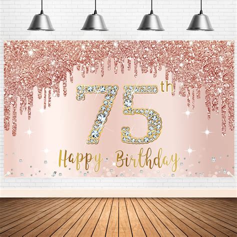 Buy Happy 75th Birthday Banner Backdrop Decorations For Women Rose