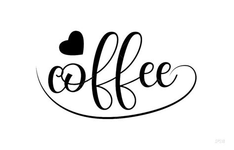The Word Coffee Written In Cursive Writing With A Heart On Top Of It