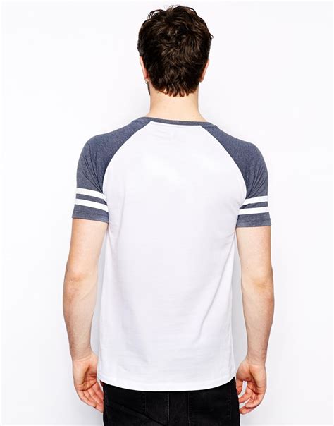 Asos Tshirt With Contrast Raglan Stripe Sleeves In Blue For Men Lyst
