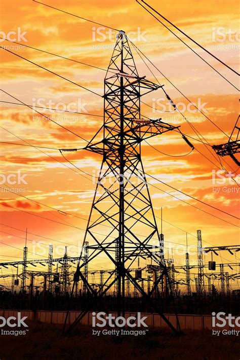 High Tension Power Line On Sunset Stock Photos Stock Images Free