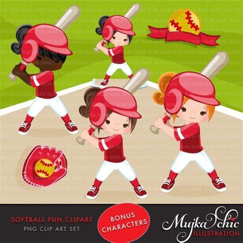 Softball Clipart Red Softball Graphics Baseball Players Etsy Canada