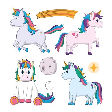 Premium Vector Set Of Cute Unicorns Cartoons Vector Illustration