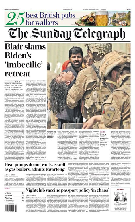 Sunday Telegraph Front Page 22nd Of August 2021 Tomorrows Papers Today