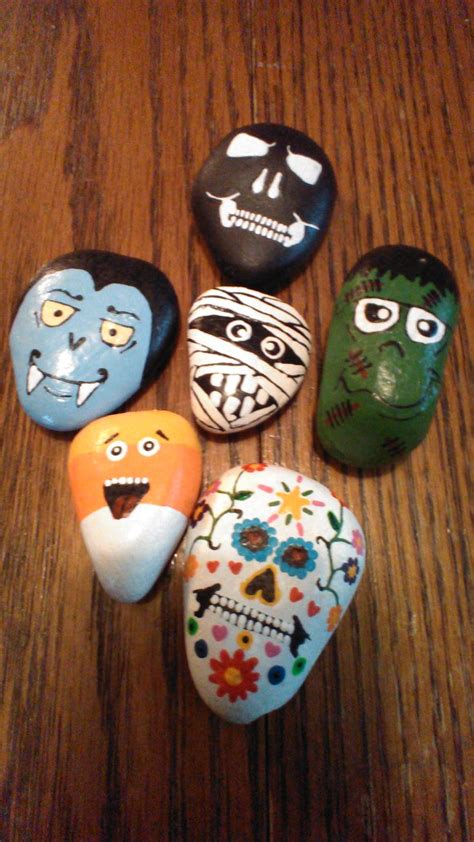 Halloween Collection River Rocks Painted With Acrylic Craft Paint