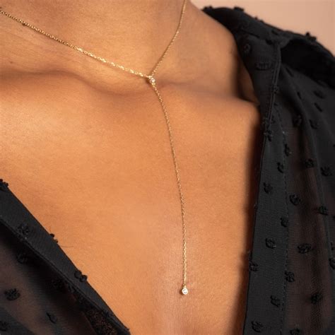 Diamond Lariat Y Necklace In K Solid Gold Dainty Lariat Etsy