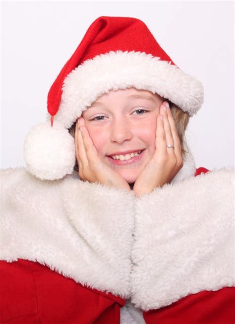 Happiness Girl In Christmas Bonnet Stock Image Image Of Claus