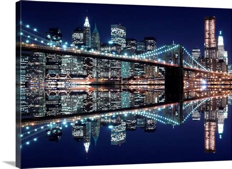 Brooklyn Bridge And Manhattan Skyline At Night New York City Wall Art