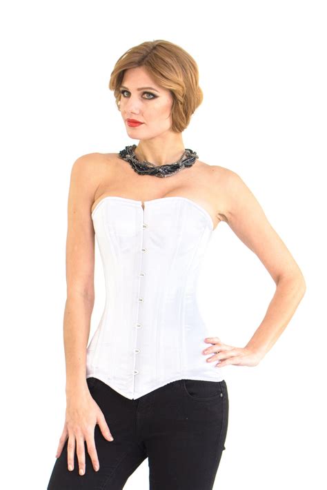 elvira white satin overbust steel boned corset glamorous corset