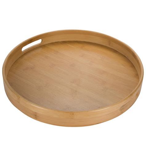 Levivo Round Bamboo Serving Tray With Cut Out Handles Bamboo Serving