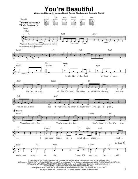 Youre Beautiful Sheet Music By James Blunt Easy Guitar 156095