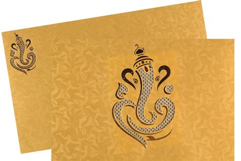 Ganesha Wedding Card In Golden Yellow Colour