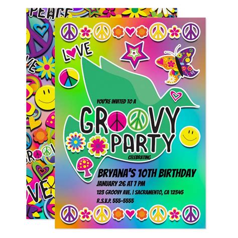 Retro Groovy Fun 60s Sixties Love Birthday Party Invitation Birthday Party Invitations Party