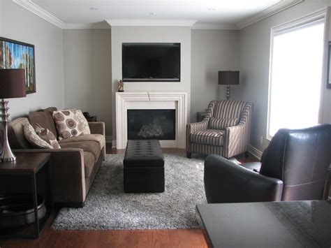 Gray walls and brown furniture provide solid foundations for your decorating scheme. Superb grey shag rug in Living Room Traditional with Dark Brown Furniture next to Grey Brown ...