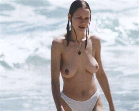 Uma Thurman Topless At The Beach Famous Nipple