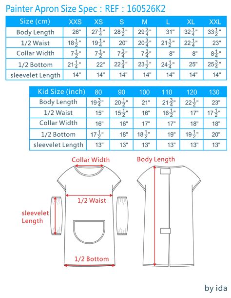 Apron Size Chart Apron Size Dimensions Half Apron Size Childrens