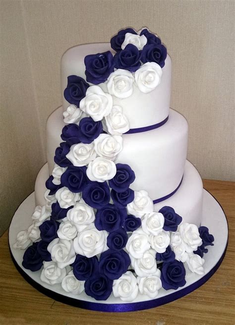 3 Tier White And Purple Rose Wedding Cake Susies Cakes