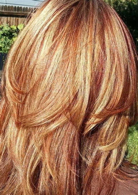 Highlights inspo for different hair lengths. Red hair with blonde highlights | Blonde hair with ...