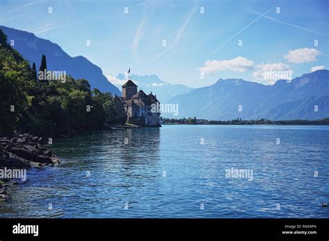 Chateau De Chillon Castle And Mountains It Is A Medieval Fortress On
