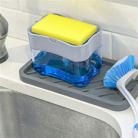 Kitchen Soap Dispenser With Sponge Holder Plastic Dishwashing Liquid