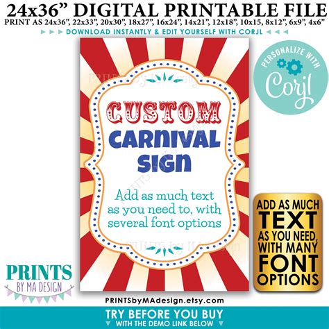 Custom Carnival Sign Carnival Theme Party Sign Circus Birthday Party