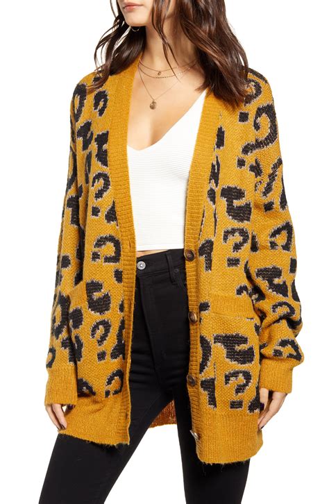 Womens Joa Leopard Pattern Cardigan Size X Small Yellow Patterned Cardigans Fashion