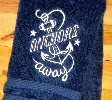Anchors Away Towel Embroidered Nautical Towels Beach Bathroom Decor