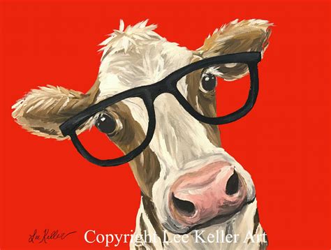 Funny Cow With Glasses Cow Art Print From Original Cow Painting Cute