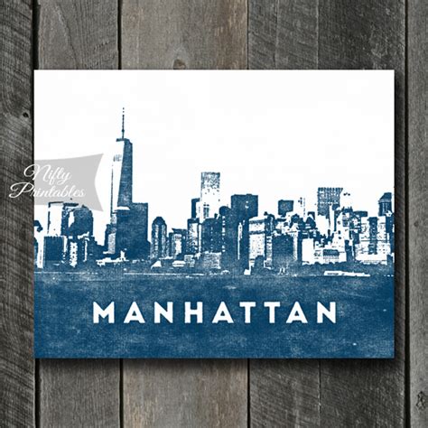 Manhattan Skyline Print Printable New York City Skyline Art Nyc Ts