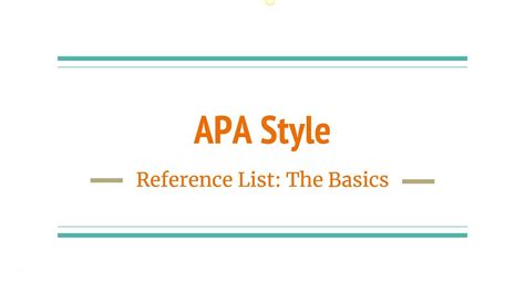 Apa Style Reference List The Basics