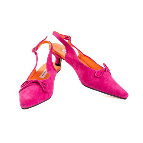 Hot Pink Paris Slingbacks Kitten Heels Mandarina Shoes