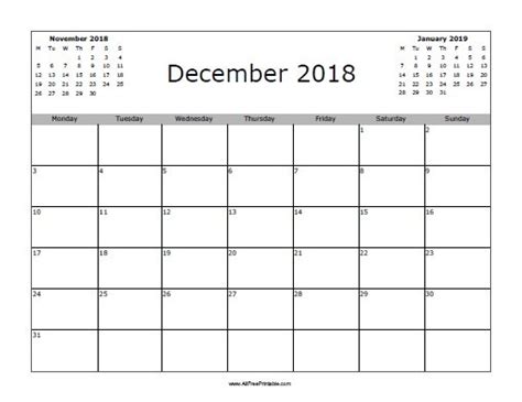 December 2018 Calendar Free Printable