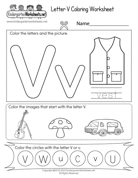 Letter V Coloring Worksheet Free Kindergarten English Worksheet For Kids