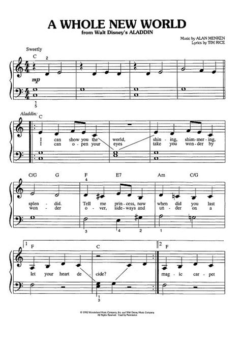 A Whole New World Big Note Trumpet Sheet Music Easy