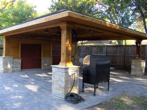 Carports generally provide equal protection to a car comparative to a standard garage and cost a different wooden carport designsaccording to roof lines: Paver Driveway with Carport and Storage 5 | Carport, Carport designs, Carport patio
