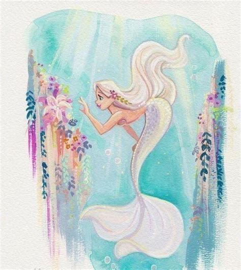 Water Color Mermaid Love The White Hair Matching The Tail Mermaids To