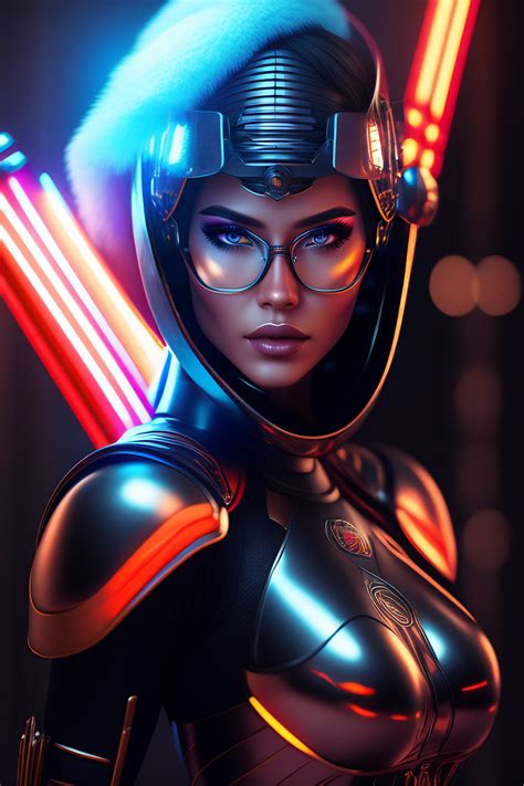 lexica woman futuristic cyborg cute and beautyful glasses katana sword portrait 3d cgi