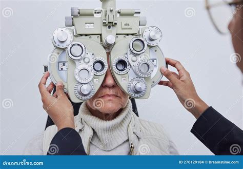 Eyes Vision Exam And Senior Woman With Optometrist In Clinic For Test