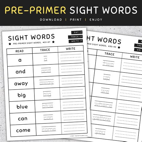 Pre Primer Sight Words Pre K Read Trace And Write Worksheets Set 4