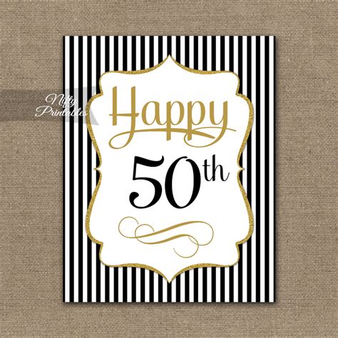 50th Birthday Sign Black Gold Nifty Printables