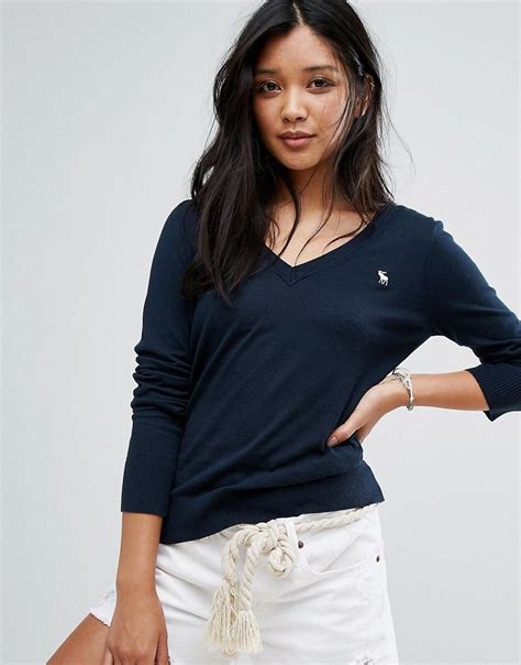 abercrombie and fitch classic knit v neck sweater navy clothing for tall women latest fashion