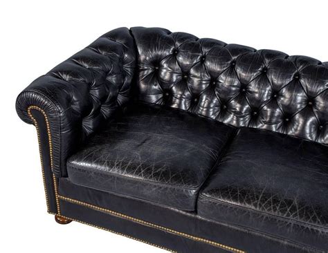 Distressed Black Leather Chesterfield At 1stdibs