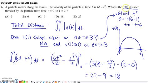 2012 Ap Calculus Ab Multiple Choice 6 Total Distance Youtube