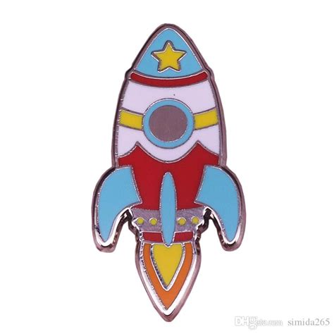 Bright Rocket Enamel Pin Retro Spaceship Badge Kawaii Pastel Brooch