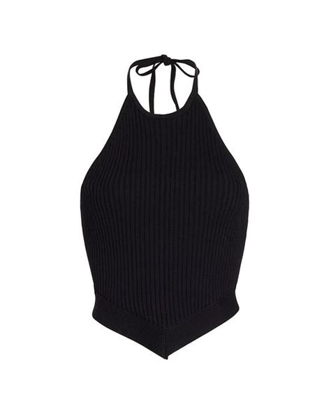 ganni synthetic rib knit halter top in black lyst