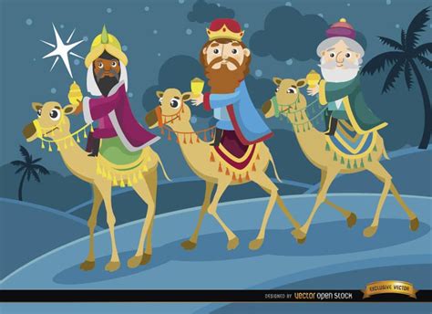 Tres Reyes Magos Viajan En Camellos Descargar Vector